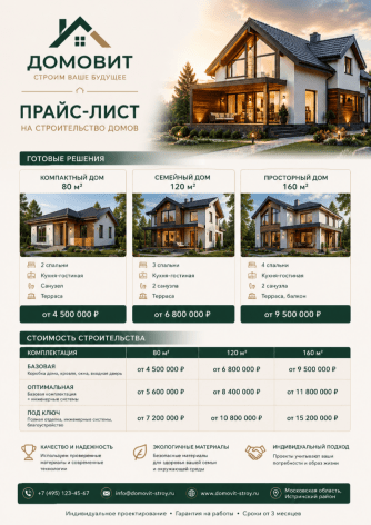 Пример прайс-листа на строительство домов, созданный на Wilda