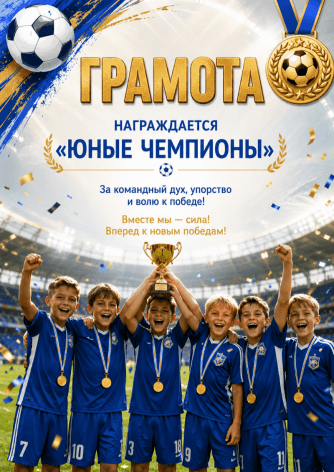 Пример грамоты для детской команды по футболу, созданный на Wilda