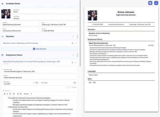 Онлайн-конструктор резюме ResumeQuill: редактор с готовым шаблоном и предпросмотром резюме