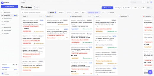Канбан доска для работы с тендерами