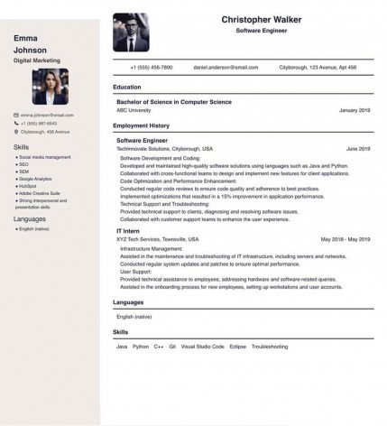 Профессиональный шаблон резюме в формате PDF, созданный в конструкторе ResumeQuill